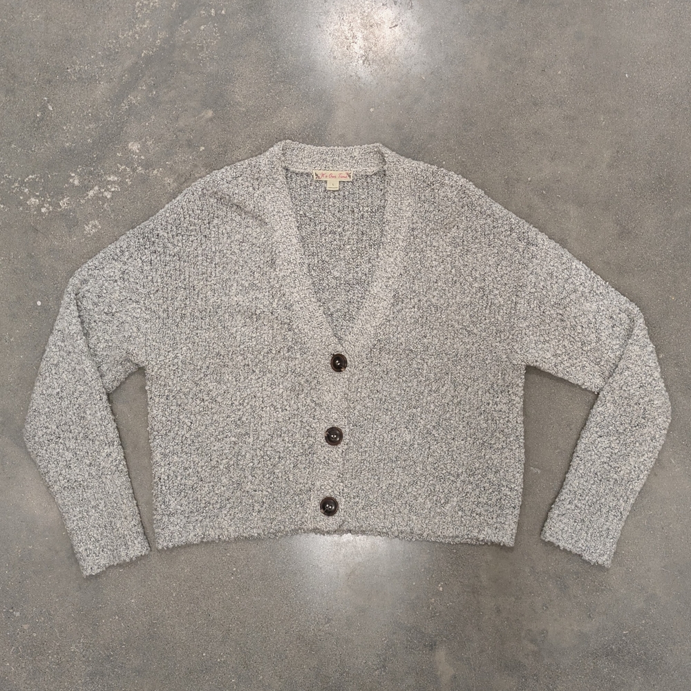 Gray Cropped V-Neck Cardigan Sweater
